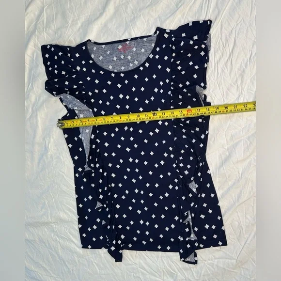 Vineyard Vines Ruffle Sleeve Cotton Top Navy White Dot Print Size M - Picture 8 of 11